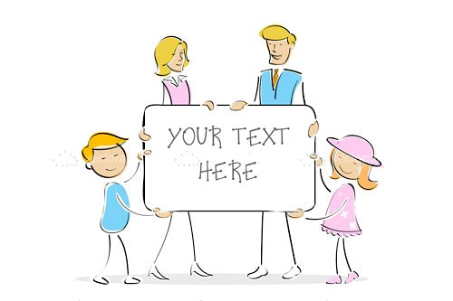 Illustrated Family Holding Sign with Sample Text